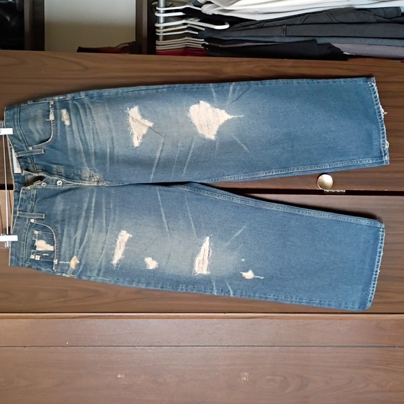 Ag Adriano Goldschmied Denim - Women's Jeans High Rise Baggy Boyfriend Upcycled Distressing On Front AG-ED
